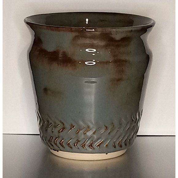 Artist Signed Studio Pottery Arrow‎ Design Vase Pot Planter Vessel Glazed Boho - Picture 4 of 5